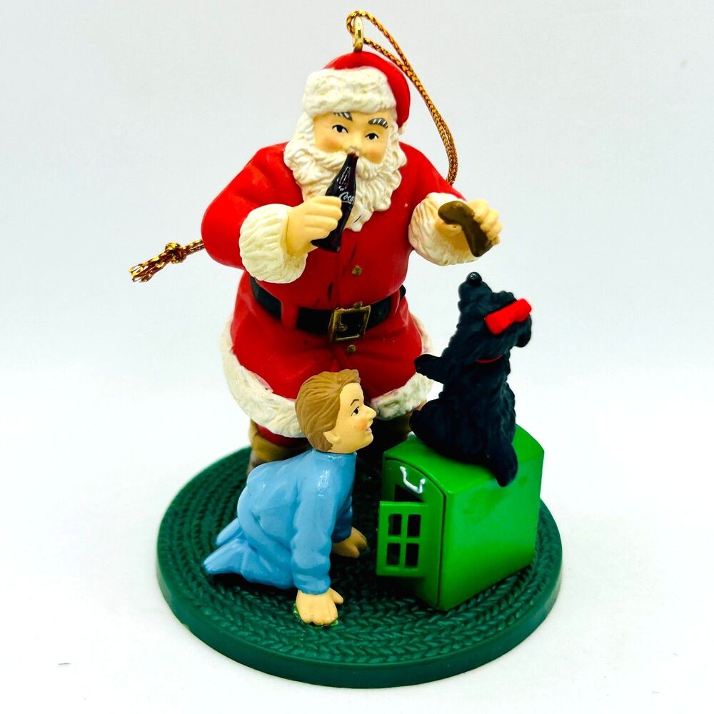 VINTAGE 1998 Coca-Cola Trim-a-Tree Chirstmas Ornament Santa with Baby and Puppy